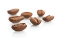 Macro of coffee beans on white background Royalty Free Stock Photo