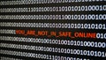 Computer screen shot with binary code and warning text, concept for computer, technology and online security. Royalty Free Stock Photo