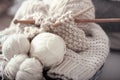 The macro concept of knitting wool and needles Royalty Free Stock Photo