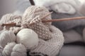 The macro concept of knitting wool and needles Royalty Free Stock Photo