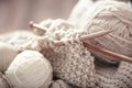 The macro concept of knitting wool and needles Royalty Free Stock Photo