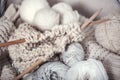 The macro concept of knitting wool and needles Royalty Free Stock Photo