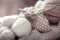 The macro concept of knitting wool and needles Royalty Free Stock Photo