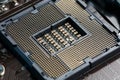 Macro CPU socket.CPU socket The main components of a computer. Royalty Free Stock Photo