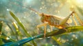 Macro of cricket on grass, with antennae and hind legs in photorealistic style by miki asai Royalty Free Stock Photo