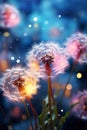 macro dandelion blooming with a depth of field