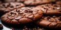 Macro detail chocolate cookies with small pieces of chocolate, food concept