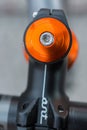 Macro detail of a colored bike headset