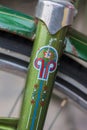 Macro detail of a green fork on a retro vintage bike
