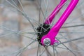 Macro detail of a purple fork on a fixie bike Royalty Free Stock Photo