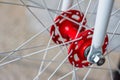Macro detail of a red and white fork of a fixie bike