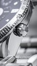 Macro detail of a sophisticated wristwatch. Focus on precision engineering, timeless elegance, and craftsmanship. Perfect for Royalty Free Stock Photo