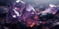 Macro detail to precious stone consisting of a violet or purple variety of quartz, ametyst raw material stone, jewelry