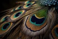 Macro Detailed Feathers on the Wing of Peacock. Soft Focus Detailed Macro Close Up Background. Generative AI