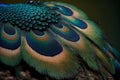 Macro Detailed Feathers on the Wing of Peacock. Soft Focus Detailed Macro Close Up Background. Generative AI