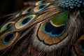 Macro Detailed Feathers on the Wing of Peacock. Soft Focus Detailed Macro Close Up Background. Generative AI