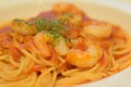 Macro details of Italian food Shrimp Spaghetti Royalty Free Stock Photo