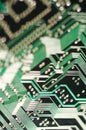 Macro of electronic circuit board pcb in green Royalty Free Stock Photo