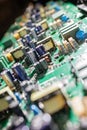 Macro electronic power circuit board with populated components Royalty Free Stock Photo