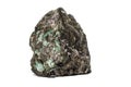 Macro emerald stone mineral in rock on white background