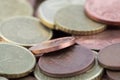 Macro of euro cents coins. Coins of fifty euro cents, twenty euro cents