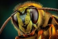 A macro extreme closeup of fluffy bumblebee. AI generative image