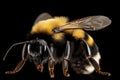 A macro extreme closeup of fluffy bumblebee. AI generative image