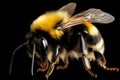 A macro extreme closeup of fluffy bumblebee. AI generative image