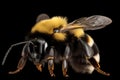 A macro extreme closeup of fluffy bumblebee. AI generative image