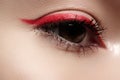 Macro eye with fashion bright red eyeliner make-up Royalty Free Stock Photo