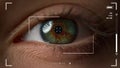 Macro eye recognition system checking user retina taking shot verifying