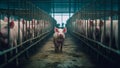 Macro farms dedicated to pig rearing, adorable rosy piglet. Generative AI