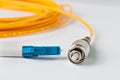 Macro Fiber optic patchcord on white background Royalty Free Stock Photo