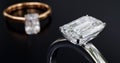 Macro focus on the diamond on the ring Blurred black background Royalty Free Stock Photo