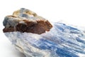 Macro focused raw uncut vibrant blue kyanite crystal