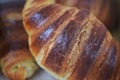 Macro food photography of homemade breakfast croissants made with buttery flaky pastry for an abstract pattern image Royalty Free Stock Photo