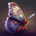 Generative AI: macro glow fantasy butterfly on a brown background