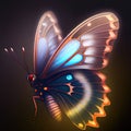 Generative AI: macro glow fantasy butterfly on a brown background