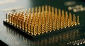 Macro gold microprocessor pin array on green circuit board background Royalty Free Stock Photo