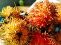 The macro of group & x22;rambutan& x22; are displaying on the market for healthy fruits Royalty Free Stock Photo