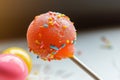 macro of halfeaten lollipop, focus on contrast Royalty Free Stock Photo