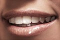 Macro happy woman's smile with healthy white teeth Royalty Free Stock Photo