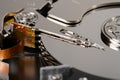 Macro hard drive. HDD. Outdated technology, computer memory, and unreliable storage media