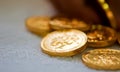 Macro of a heap of gold coins Royalty Free Stock Photo