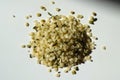 Macro of heap of yellow shelled hemp seeds Royalty Free Stock Photo