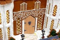 Macro of a holiday gingerbread house