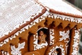 Macro of a holiday gingerbread house