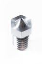 Macro of a hotend, part of a 3D printer, isolated on a white background Royalty Free Stock Photo