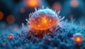 Macro illustration of microscopic world featuring virus cell structure. Orange, blue tones highlight energetic environment. Royalty Free Stock Photo