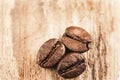 Macro image of coffee beans on wooden surface close up Royalty Free Stock Photo